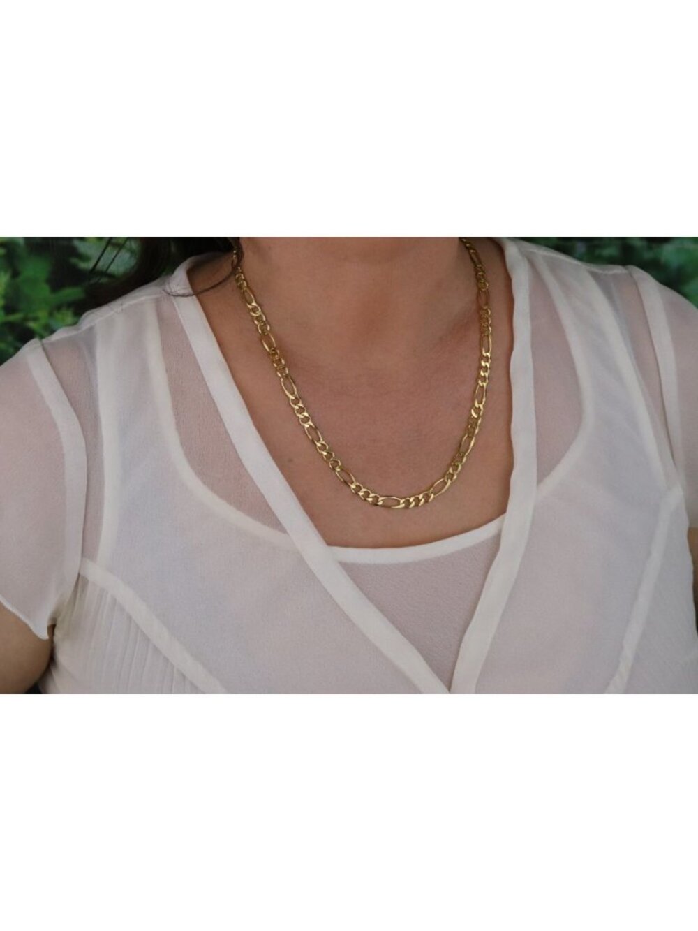 18k Yellow Gold Over Sterling Silver Figaro Link Chain Necklace 20" Men or Women - Picture 6 of 11